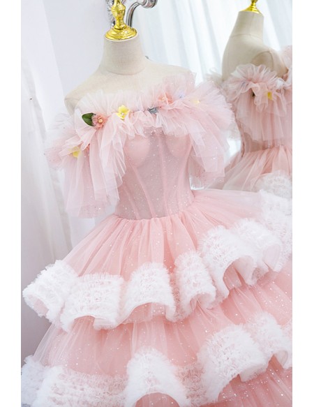 Super Cute Princess Big Ballgown Pink Prom Dress With Ruffles #MX17046 ...