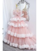Super Cute Princess Big Ballgown Pink Prom Dress With Ruffles