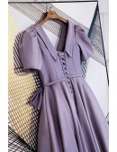 Purple Long Formal Party Dress With Big Bow Knot In Front