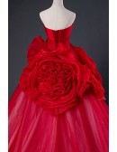Stunning Ruffled Flowers Red Formal Ballgown Evening Dress Strapless
