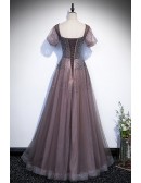 Fantasy Ombre Purple Sparkly Sequined Tulle Prom Dress With Short Sleeves