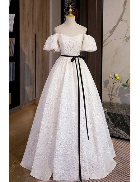 Champagne Long Formal Ballgown Prom Dress With Sash