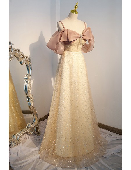 Bling Champagne Gold Sequins Sparkly Prom Dress Elegant