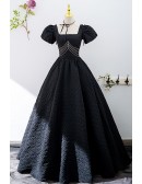 Exotic Ballgown Long Black Prom Dress Square Neck With Sleeves