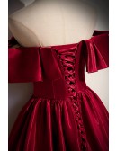 Special Off Shoulder Burgundy Formal Prom Dress With Ruffles