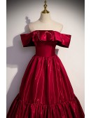 Special Off Shoulder Burgundy Formal Prom Dress With Ruffles