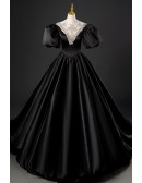 High-end Long Black Satin Evening Formal Dress With Jeweled Neckline