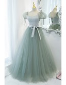 Princess Green Tulle Ballgown Prom Dress With Bow Knot