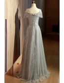 Gorgeous Silver Sequined Slim Long Tulle Prom Dress For Formal