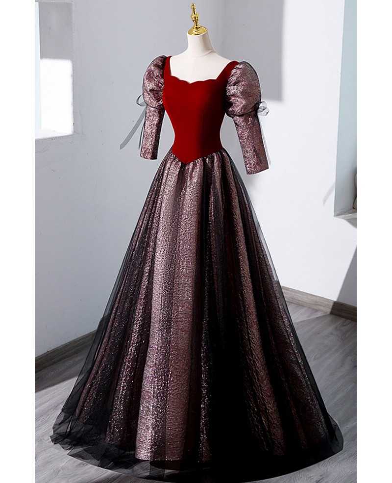 Retro Burgundy Ballgown Party Prom Dress With Sleeves #MX17007 ...