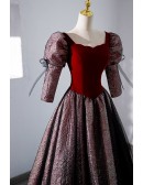 Retro Burgundy Ballgown Party Prom Dress With Sleeves