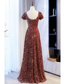 Modest Sequined Burgundy Long Formal Dress With Square Neckline