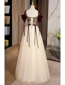 Elegant Aline Long Tulle Formal Party Dress With Strappy Straps