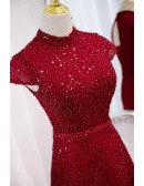 Modest High Neck Sequined Sparkly Evening Prom Dress With Keyhole Back