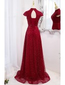 Modest High Neck Sequined Sparkly Evening Prom Dress With Keyhole Back