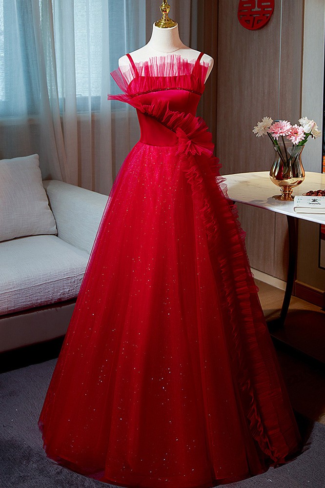 FOR HIRE RED Elastic with Tulle Dress 