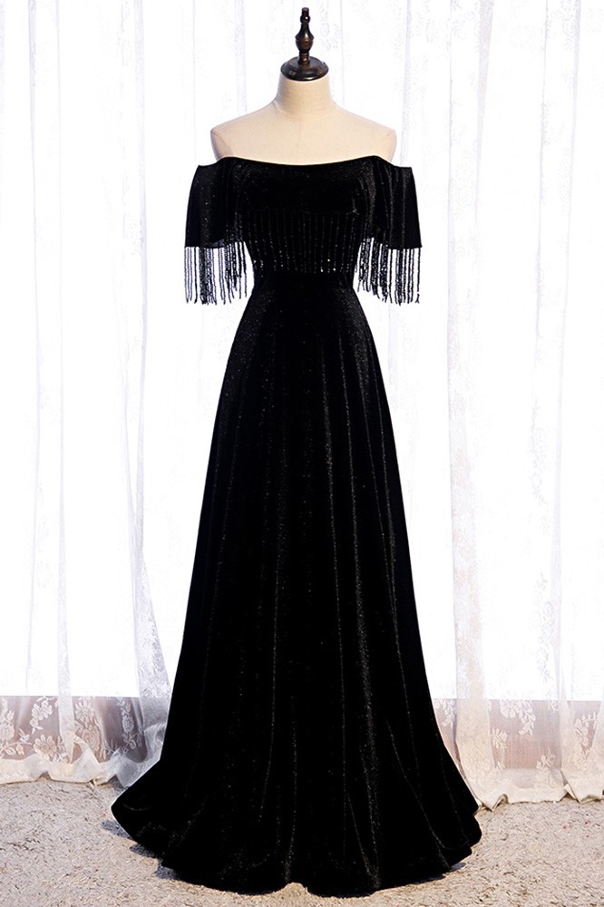Black Velvet Prom Dress Black Evening Dress Formal Prom Gown