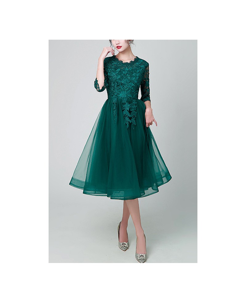 Pretty Green Lace Midi Tulle Party Dress For Semi Formal #J1820 ...