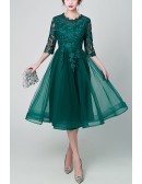 Pretty Green Lace Midi Tulle Party Dress For Semi Formal