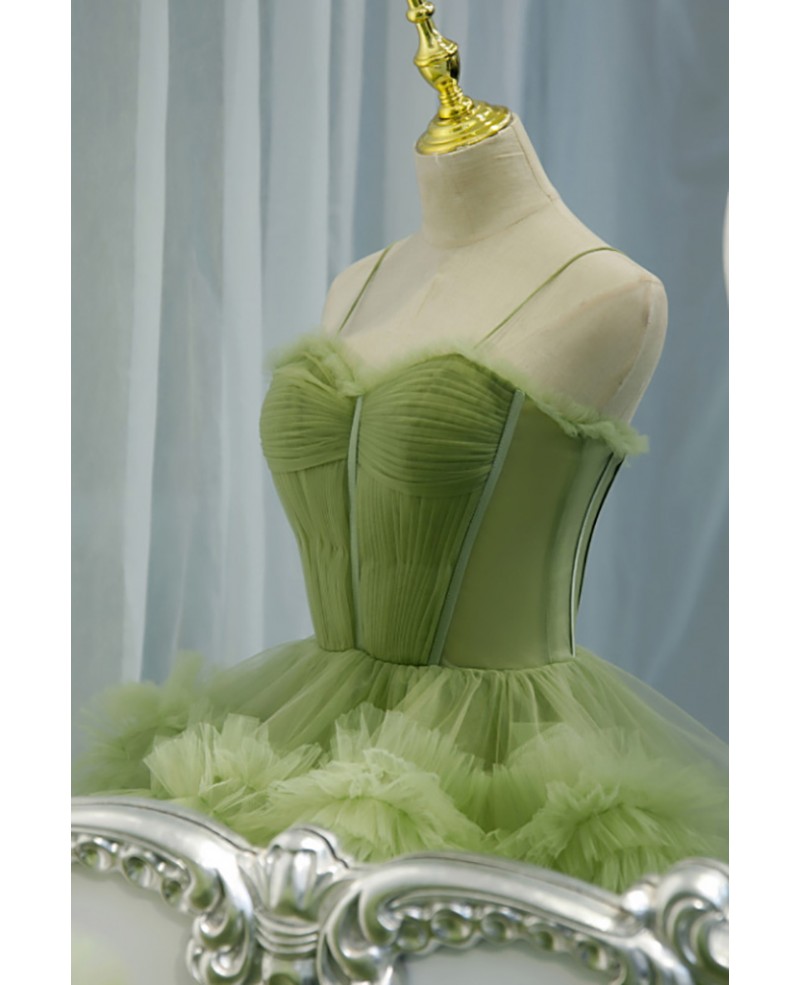Stunning Green Tiered Pleated Tulle Formal Prom Dress With Straps # ...