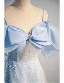 Blue Bling Sequins Aline Party Prom Dress With Straps
