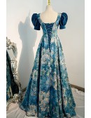 Blue Floral Unique Patterns Formal Party Dress
