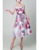 Retro Floral Prints Illusion Round Neck Wedding Guest Dress Sleeveless