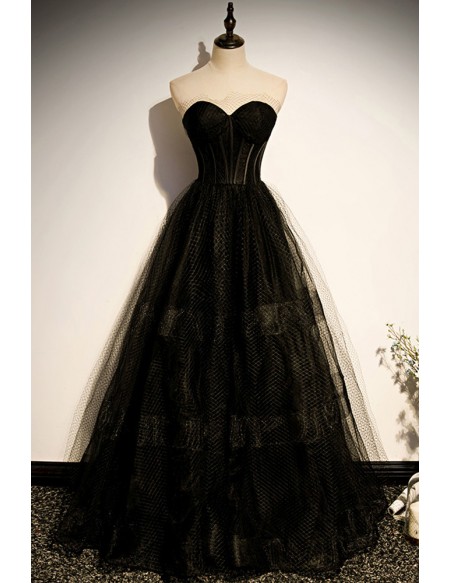 Gothic Black Tulle Sweetheart Formal Prom Dress Chic
