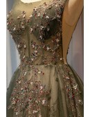 Fantasy Dusty Green Tulle Long Prom Dress Sleeveless With Sequins