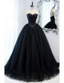 Formal Long Black Strapless Ballgown Formal Prom Dress With Train