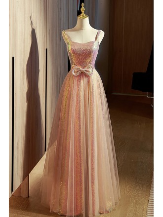 Lovely Bow Knot Champagne Aline Tulle Prom Dress With Puffy Sleeves