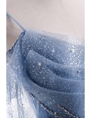 Fantasy Blue Bling Sequins Aline Prom Dress With Spaghetti Straps