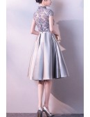 Elegant Aline Silver Satin Party Dress With Cap Sleeves