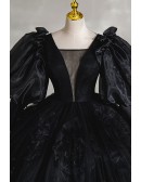 Unique Formal Black Ballgown Prom Dress Vneck With Bubble Sleeves
