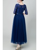 Flowy Tulle With Lace Maxi Party Dress With Lace Half Sleeves