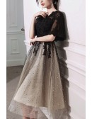 Black Lace Aline Party Dress With Bling Tulle