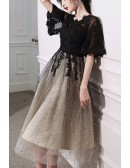 Black Lace Aline Party Dress With Bling Tulle