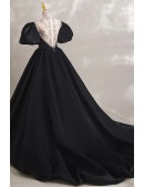Black Formal Ballgown Unique Prom Dress With Jeweled Neckline