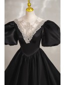 Black Formal Ballgown Unique Prom Dress With Jeweled Neckline