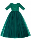 Modest Green Aline Tulle Ankle Length Party Dress For Guests