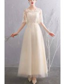 Modest Lace Tulle Aline Party Dress With Puffy Sleeves