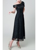 Black Lace Aline One Shoulder Party Dress