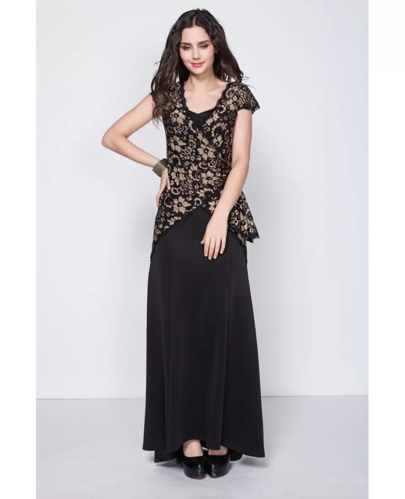 Mature Unique Elegant Black Long Lace Dress #CK352 $78.2 - GemGrace.com