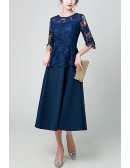 Lace Round Neck Tea Length Wedding Guest Dress With Half Sleeves
