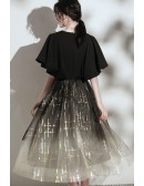 Chic Black Vneck Ombre Tulle Party Dress With Bling
