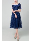 Elegant Navy Blue One Shoulder Knee Length Party Dress For Weddings