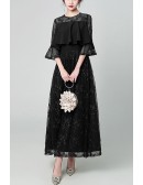 Elegant Flare Lace Sleeved Maxi Party Dress For Weddings
