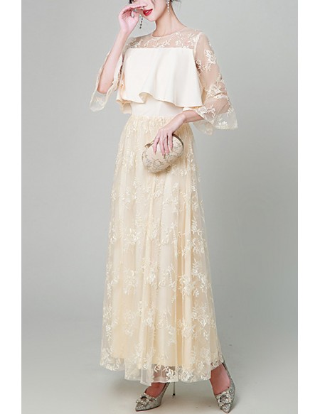 Elegant Flare Lace Sleeved Maxi Party Dress For Weddings