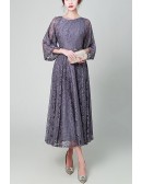 Modest Lace Tea Length Wedding Party Dress With Half Sleeves
