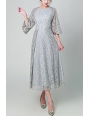Modest Lace Tea Length Wedding Party Dress With Half Sleeves